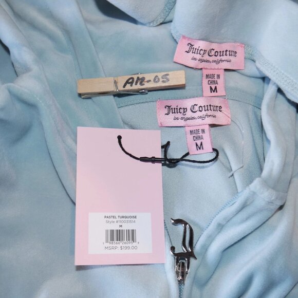 JUICY COUTURE BLING Velour 2 Piece TRACKSUIT Pants + Hoodie Set Frosted Blue NWT - Picture 14 of 16
